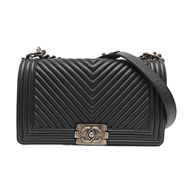 Chanel Boy Schultertasche, 25 cm, Schwarz, Artikel 951381963624, Lammleder