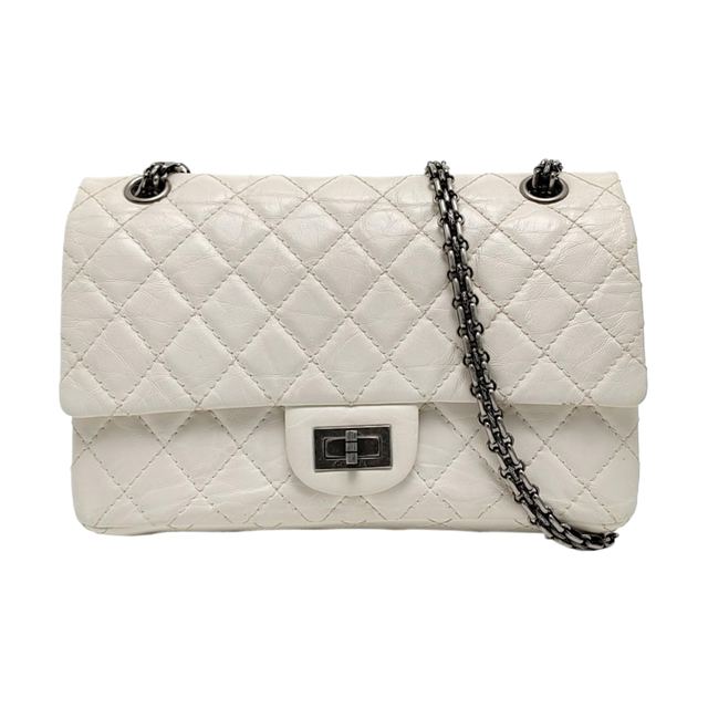 Chanel 2.55 Schultertasche, 24 cm, Weiß, Leder