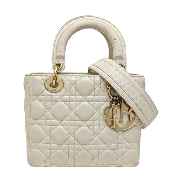 Dior Lady Dior Handtasche, 20 cm, Weiß, Lammleder