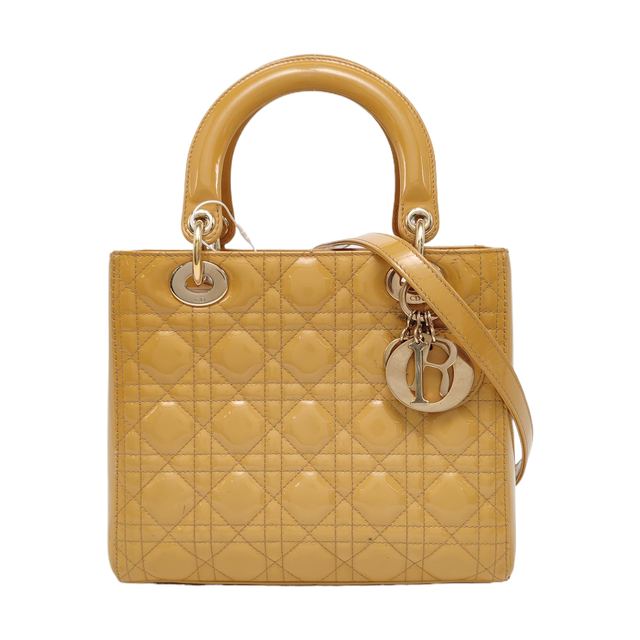 Dior Lady Dior Handtasche, 24 cm, Gelb, Lackleder
