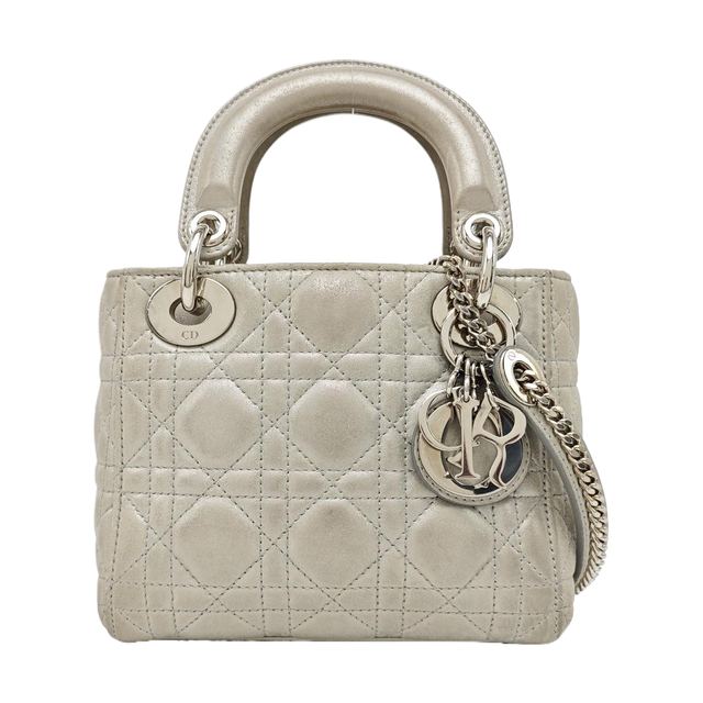 Dior Lady Dior Handtasche, 17 cm, Grau, Lammleder