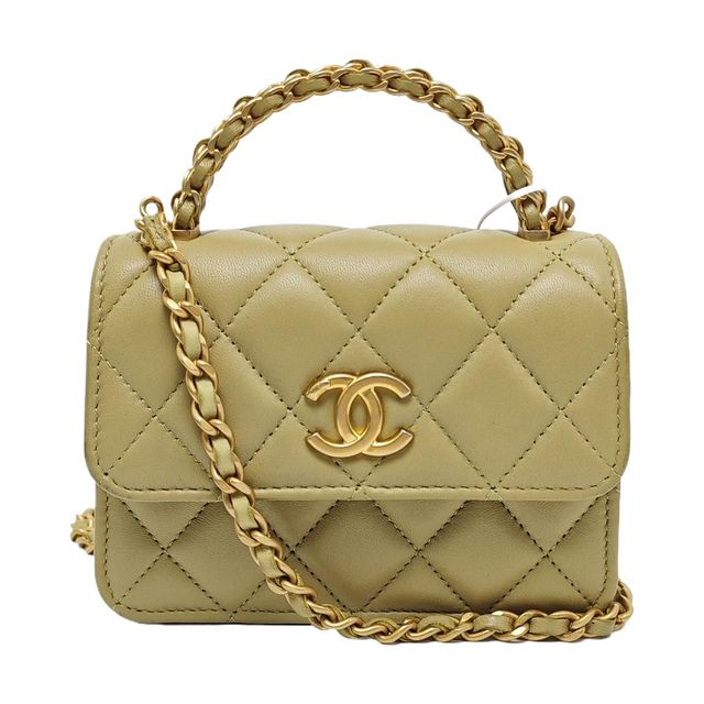 Chanel Classic Flap Schultertasche, 13 cm, Grün, Lammleder