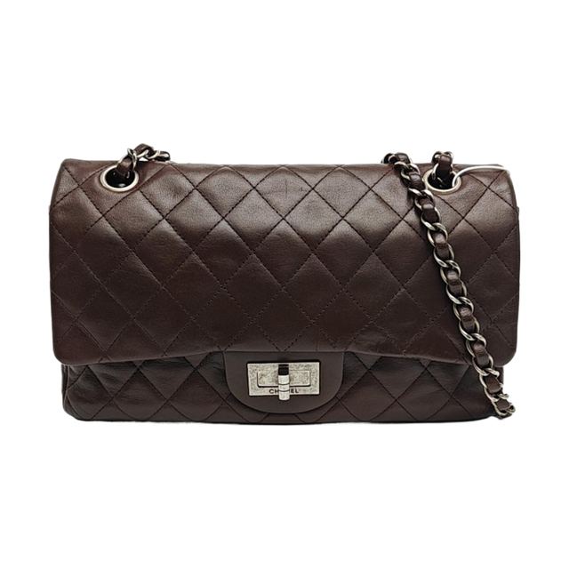 Chanel 2.55 Schultertasche, 25 cm, Braun, Lammleder