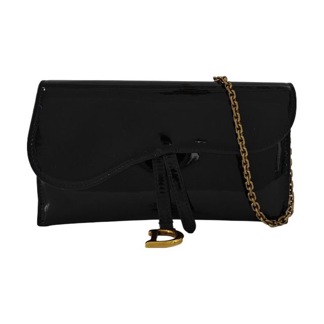 Dior Saddle Schultertasche, 19 cm, Schwarz, Lackleder