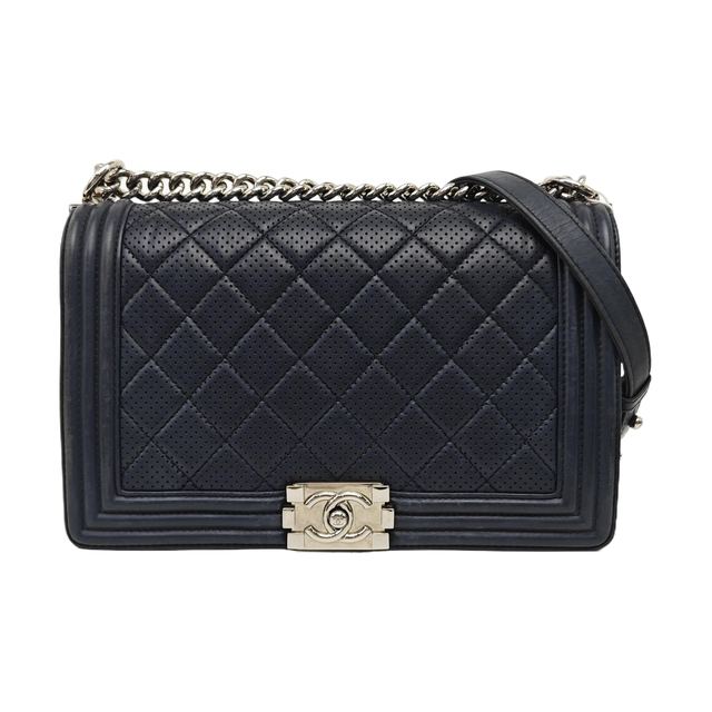 Chanel Boy Schultertasche, 28 cm, Blau, Artikel 963224993118, Lammleder