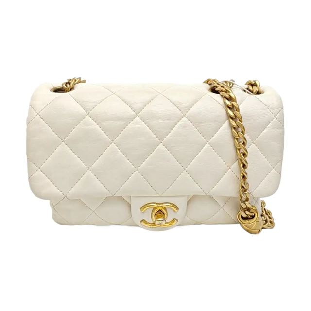 Chanel Classic Flap Umhängetasche, 22.5 cm, Weiß