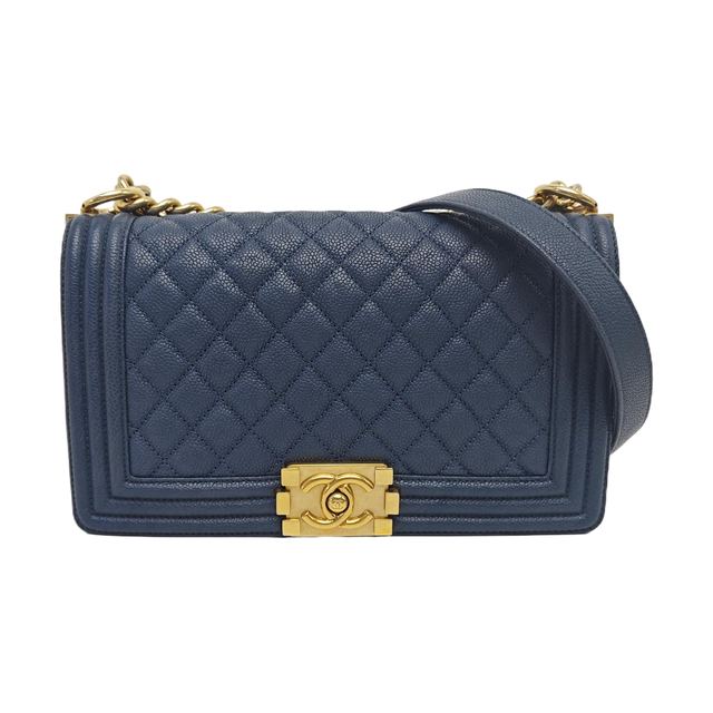 Chanel Boy Schultertasche, 25 cm, Blau, Leder