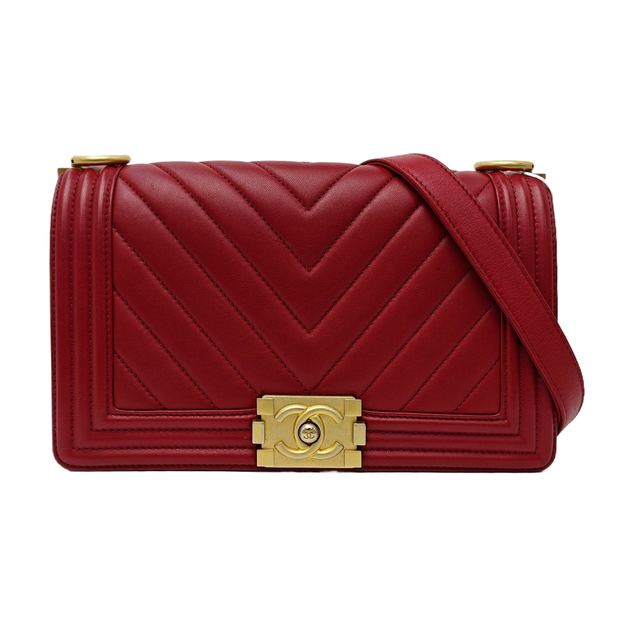 Chanel Boy Schultertasche, 25 cm, Rot, Artikel 968670648716, Leder