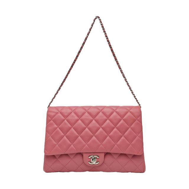 Chanel Classic Flap Handtasche, 27 cm, Rosa, Lammleder