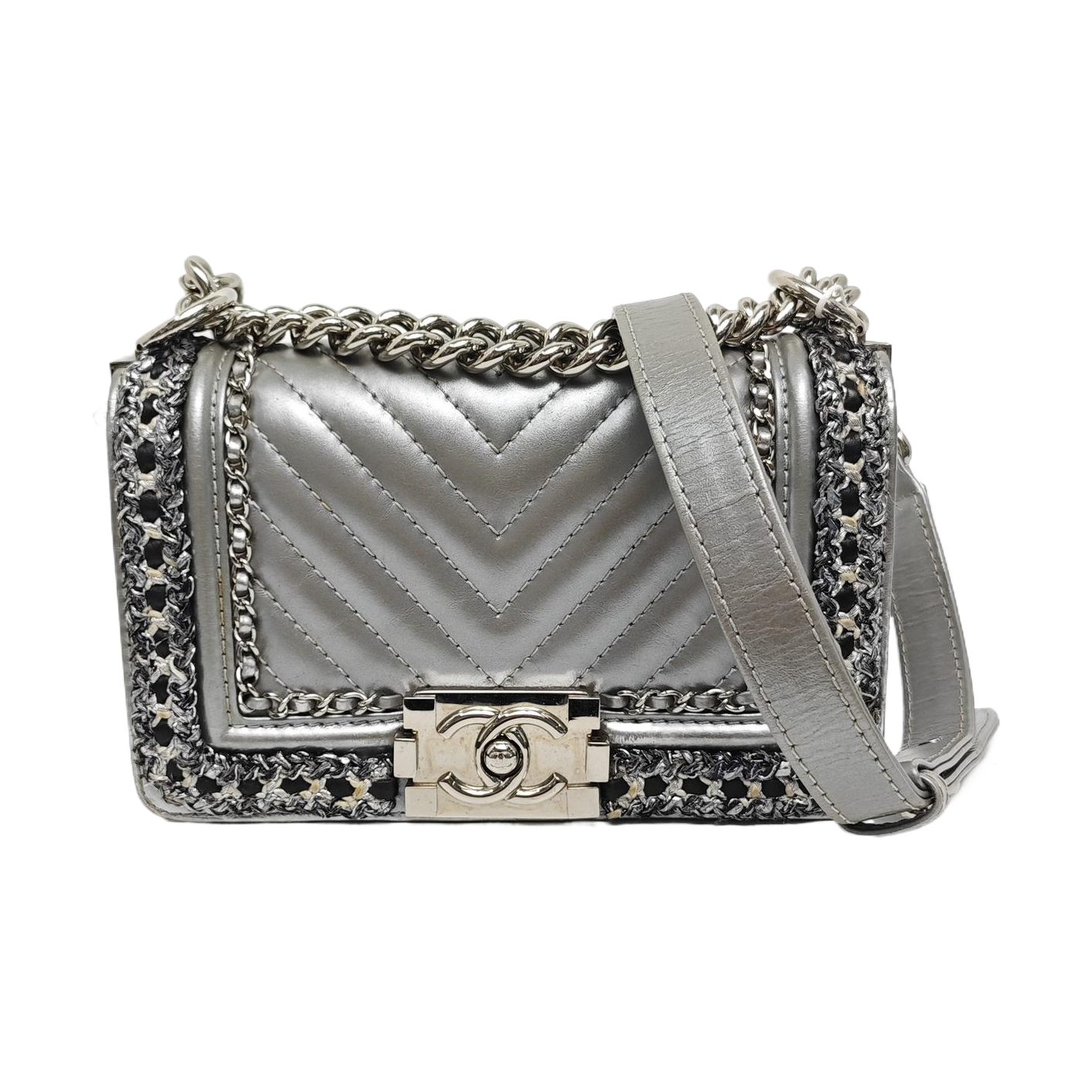 Chanel Boy Schultertasche, 20.5 cm, Grau, Leder, Fotografiere 1