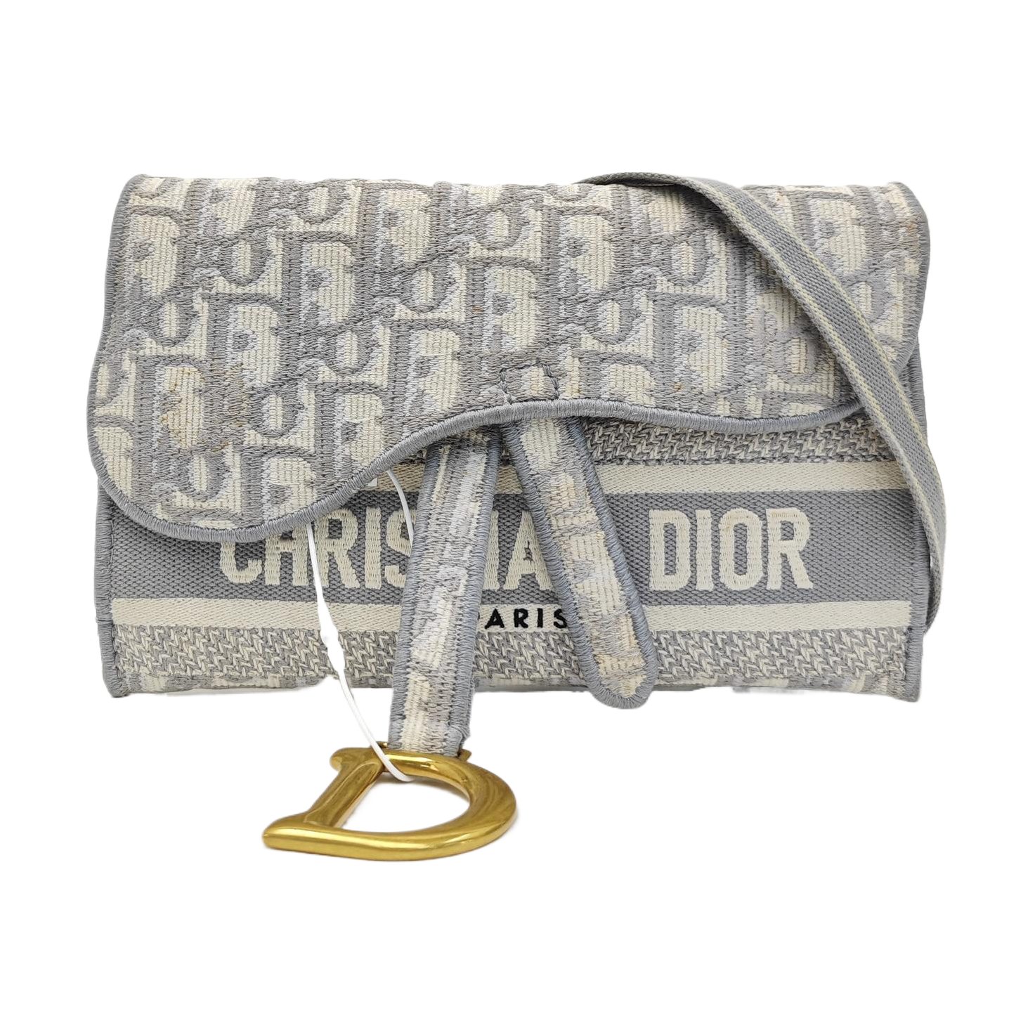 Dior Saddle قماش رمادي منقوش حقيبة كتف, 21.5 cm, ذهب, قماش الكانفاس, صورة 1