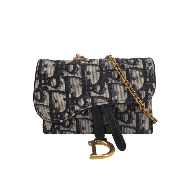 Dior Saddle Schultertasche, 11.5 cm, Blau, Leder, Canvas
