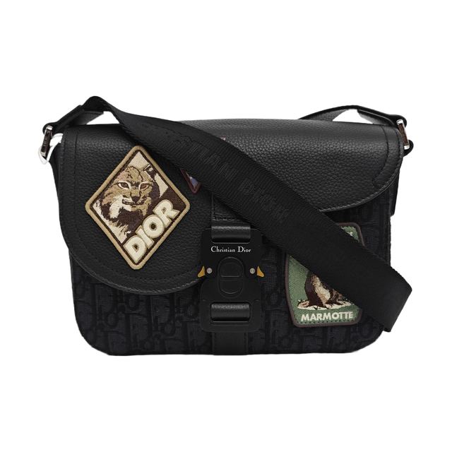 Dior Saddle Schultertasche, 23 cm, Schwarz, Canvas