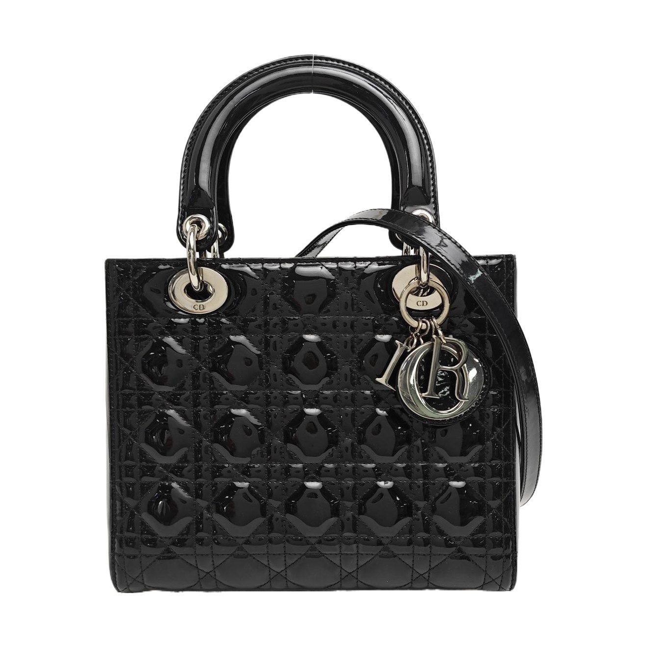 Dior Lady Dior حقيبة يد, 24 cm, أسود, القطعة 980264730642, جلد مطلي لامع, صورة 1