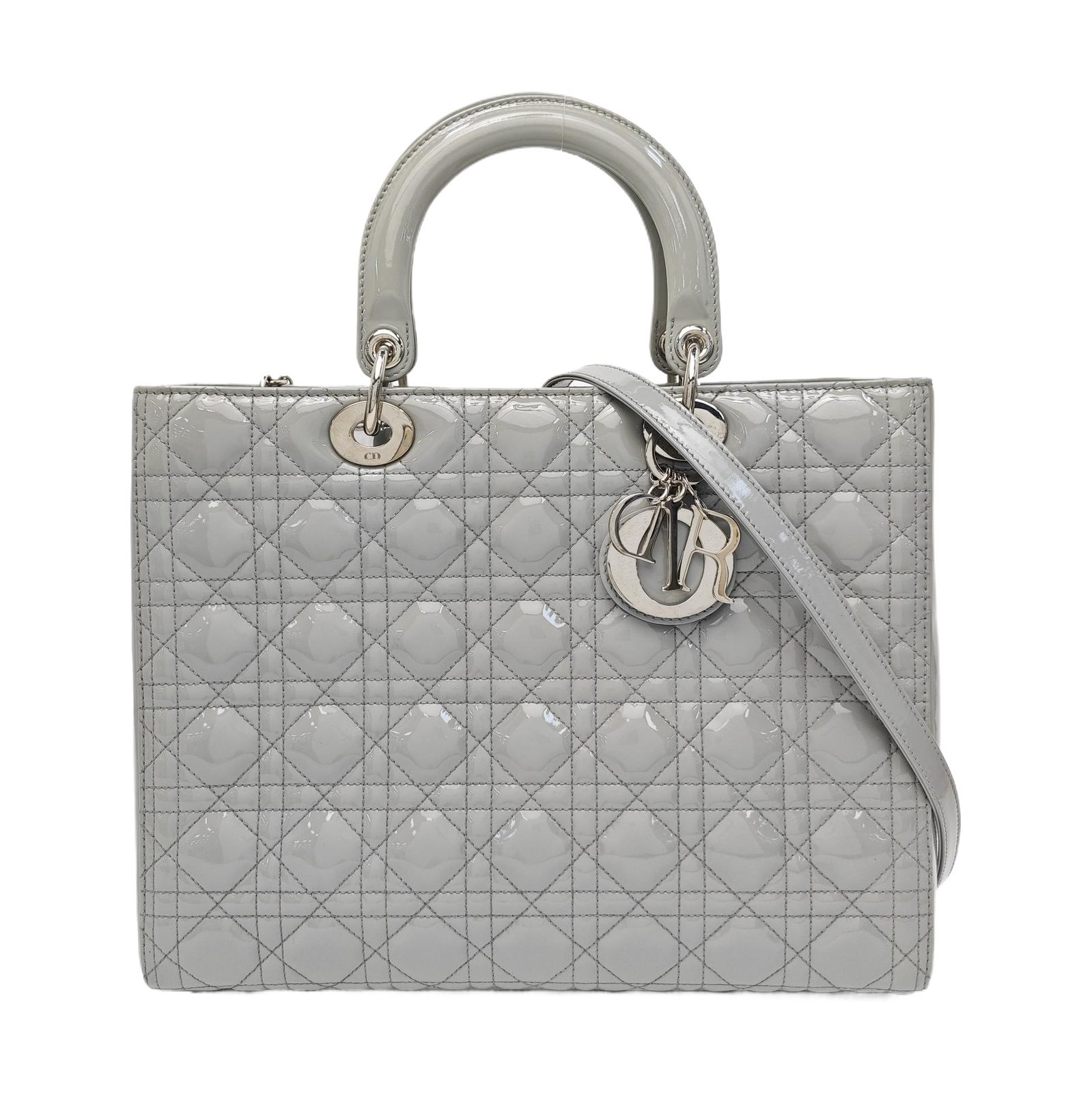 Dior Lady Dior Handtasche, 32 cm, Grau, Lackleder, Fotografiere 1
