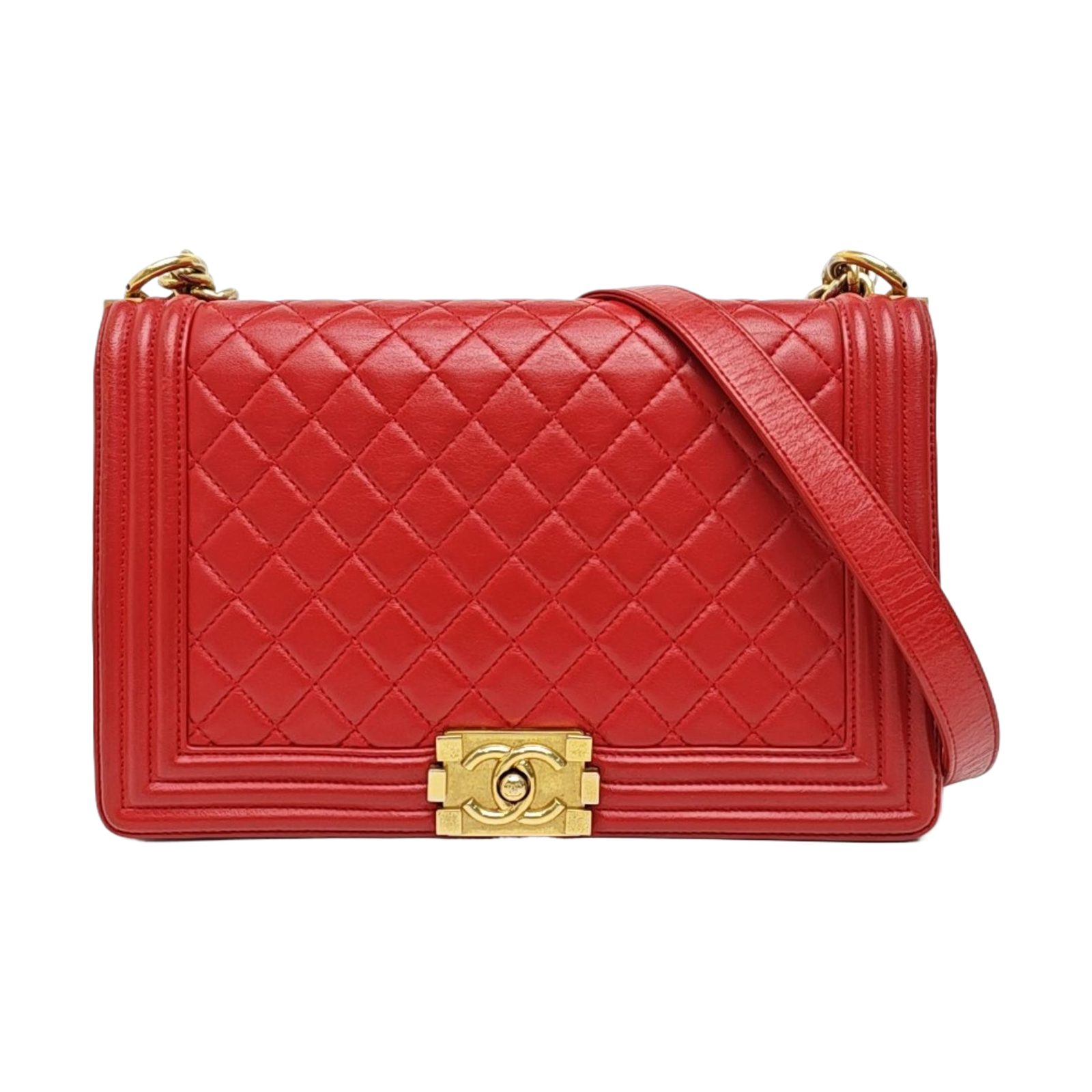 Chanel Boy Shoulder Bag, 28 cm, red, Item 980765642844, Lambskin, photograph 1
