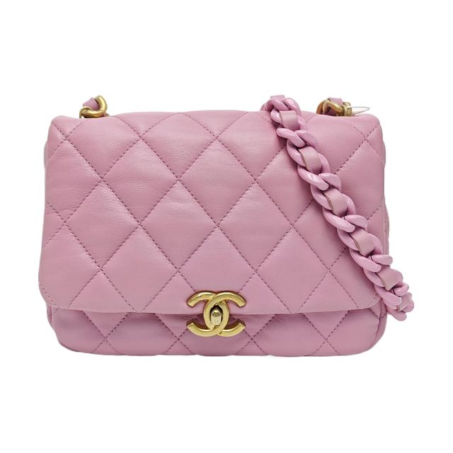 Chanel Classic Flap Schultertasche, 21 cm, Rosa, Lammleder