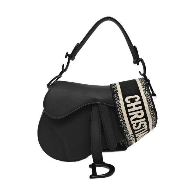Dior Saddle Schultertasche, 19.5 cm, Schwarz, Leder