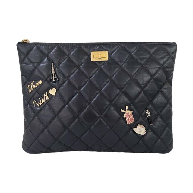 Chanel 2.55 Clutch, 26.67 cm, Schwarz, Leder