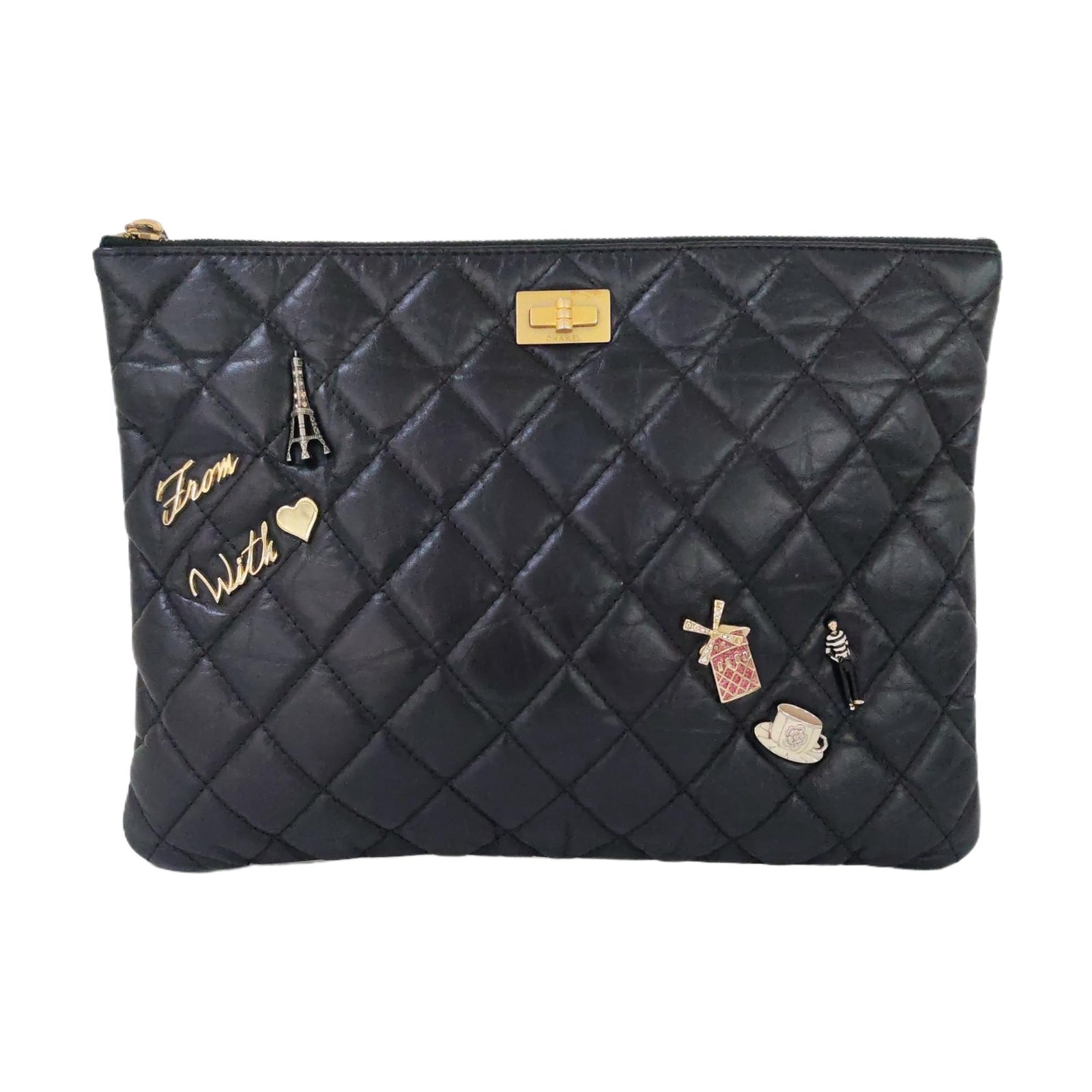 Chanel 2.55 Clutch, 26.67 cm, black, Leather, photograph 1