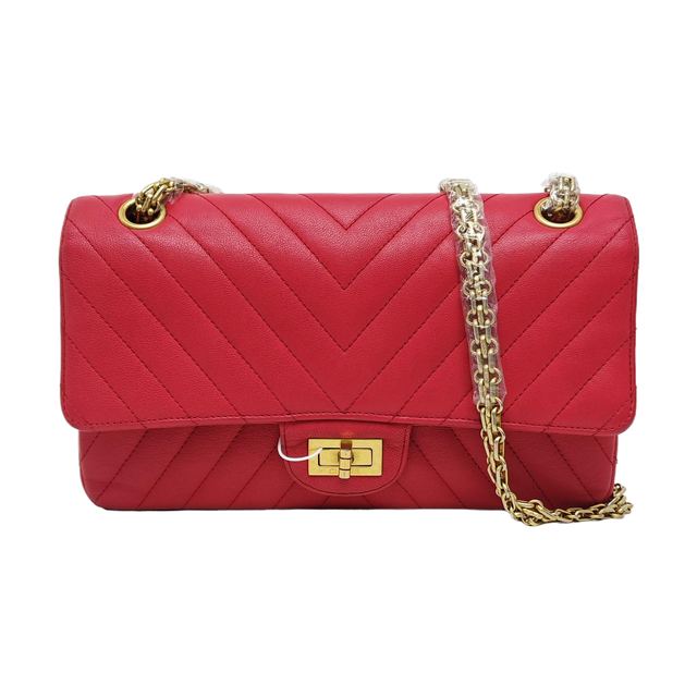 Chanel 2.55 Schultertasche, 24 cm, Rot, Lammleder
