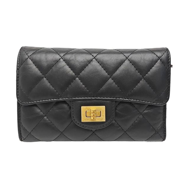 Chanel 2.55 Portemonnaie, 15 cm, Schwarz, Leder