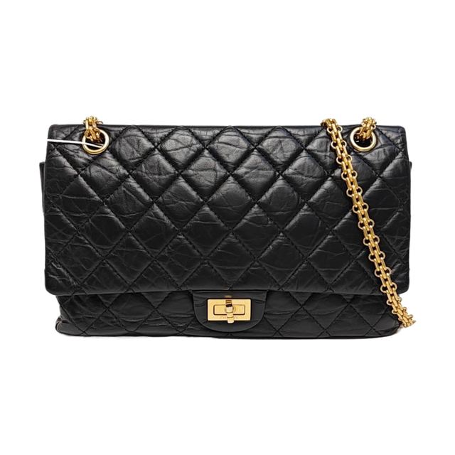 Chanel 2.55 Schultertasche, 27 cm, Schwarz, Leder