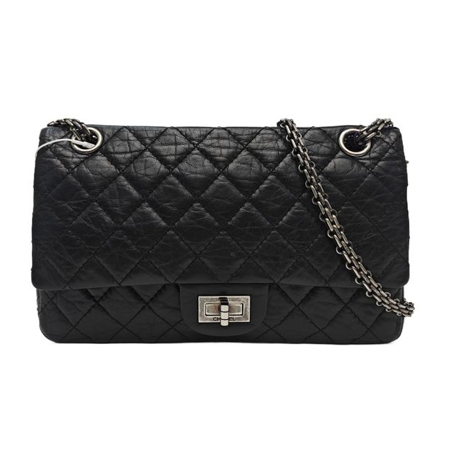 Chanel 2.55 Schultertasche, 24 cm, Schwarz, Artikel 986827316124, Kalbsleder, Leder