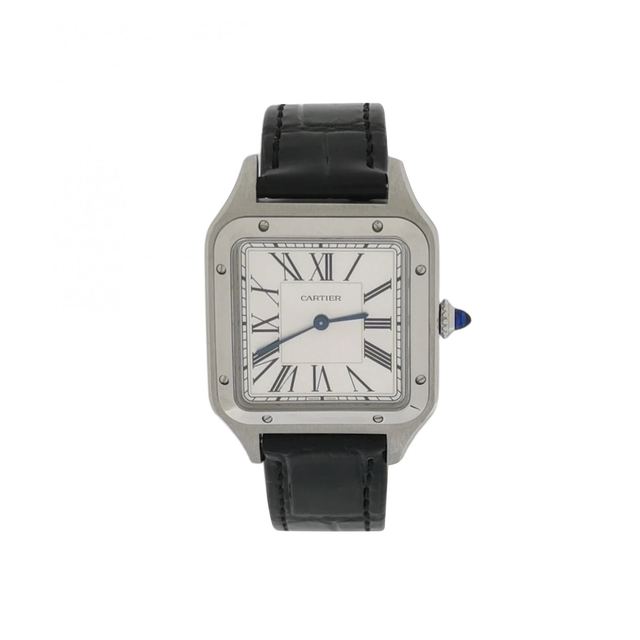 Cartier Santos Dumont Uhr, silberfarbenes Zifferblatt, Quarz