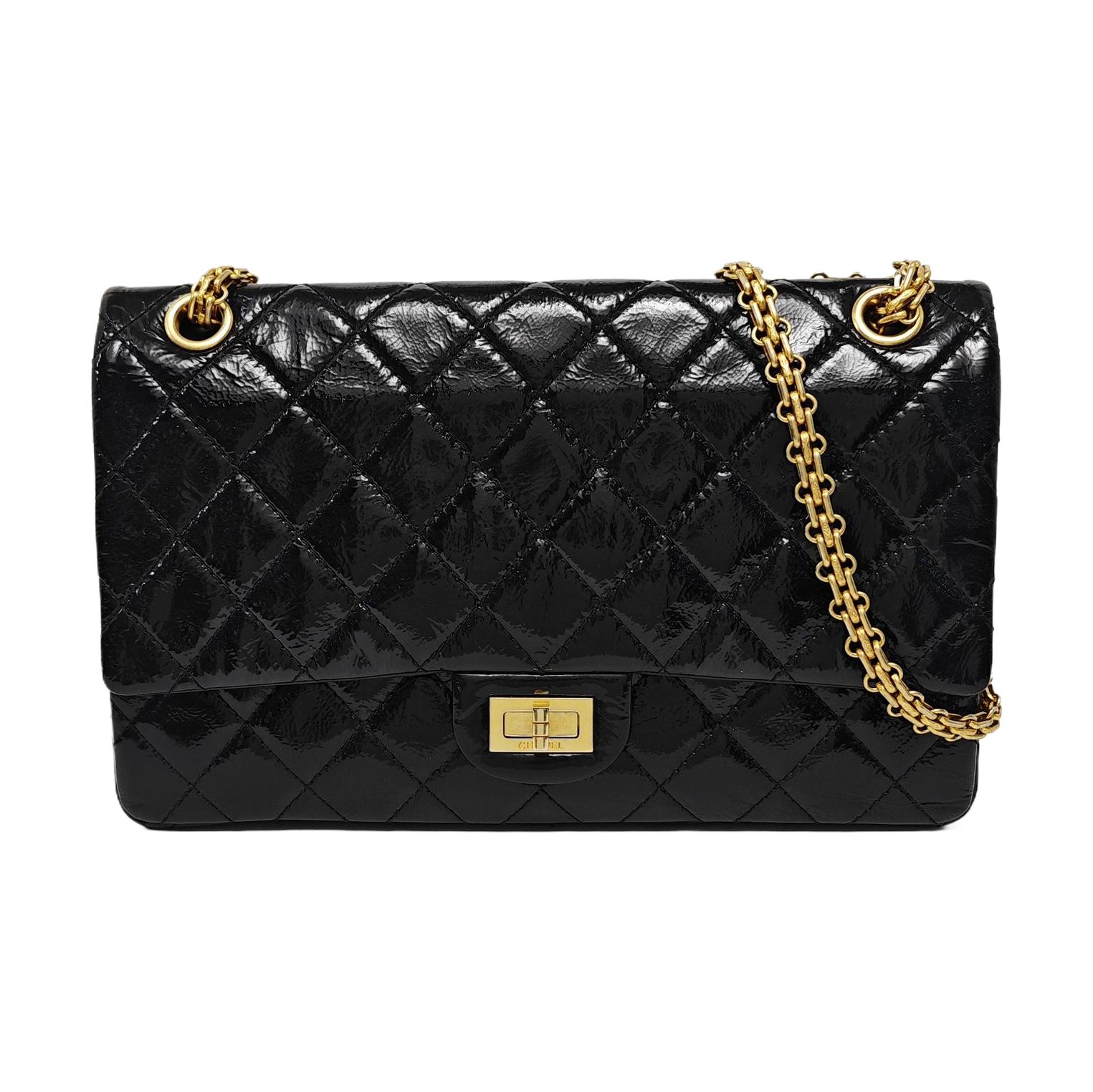 Chanel 2.55 حقيبة كتف, 28 cm, أسود, القطعة 991134975262, جلد مطلي لامع, صورة 1