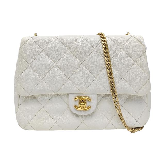 Chanel Classic Flap Handtasche, 23 cm, Weiß, Leder