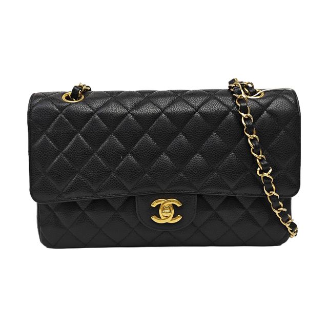 Chanel Medium Classic Flap Schultertasche, 25.5 cm, Schwarz, Leder