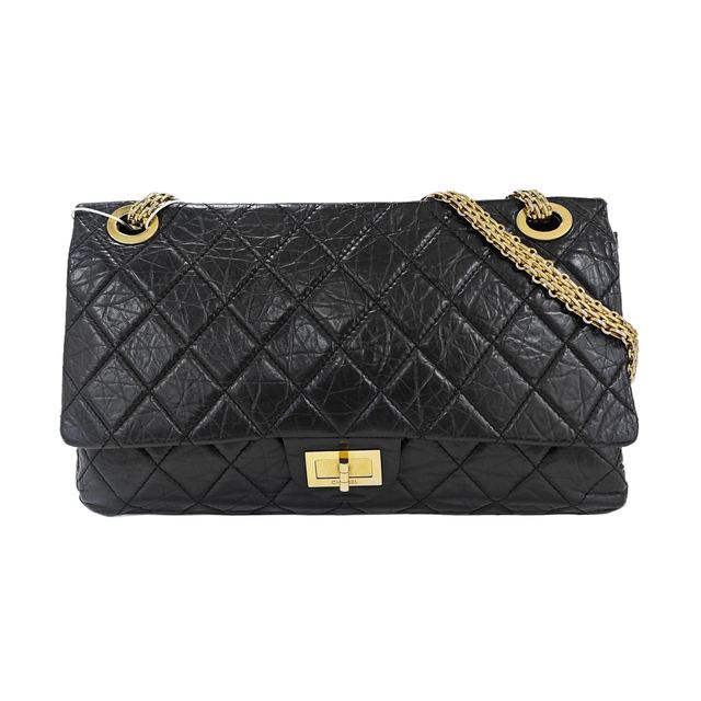Chanel 2.55 Schultertasche, 35 cm, Schwarz, Leder