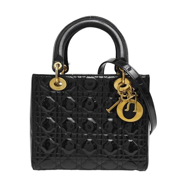 Dior Lady Dior Handtasche, 24 cm, Schwarz, Artikel 993454252378, Lackleder