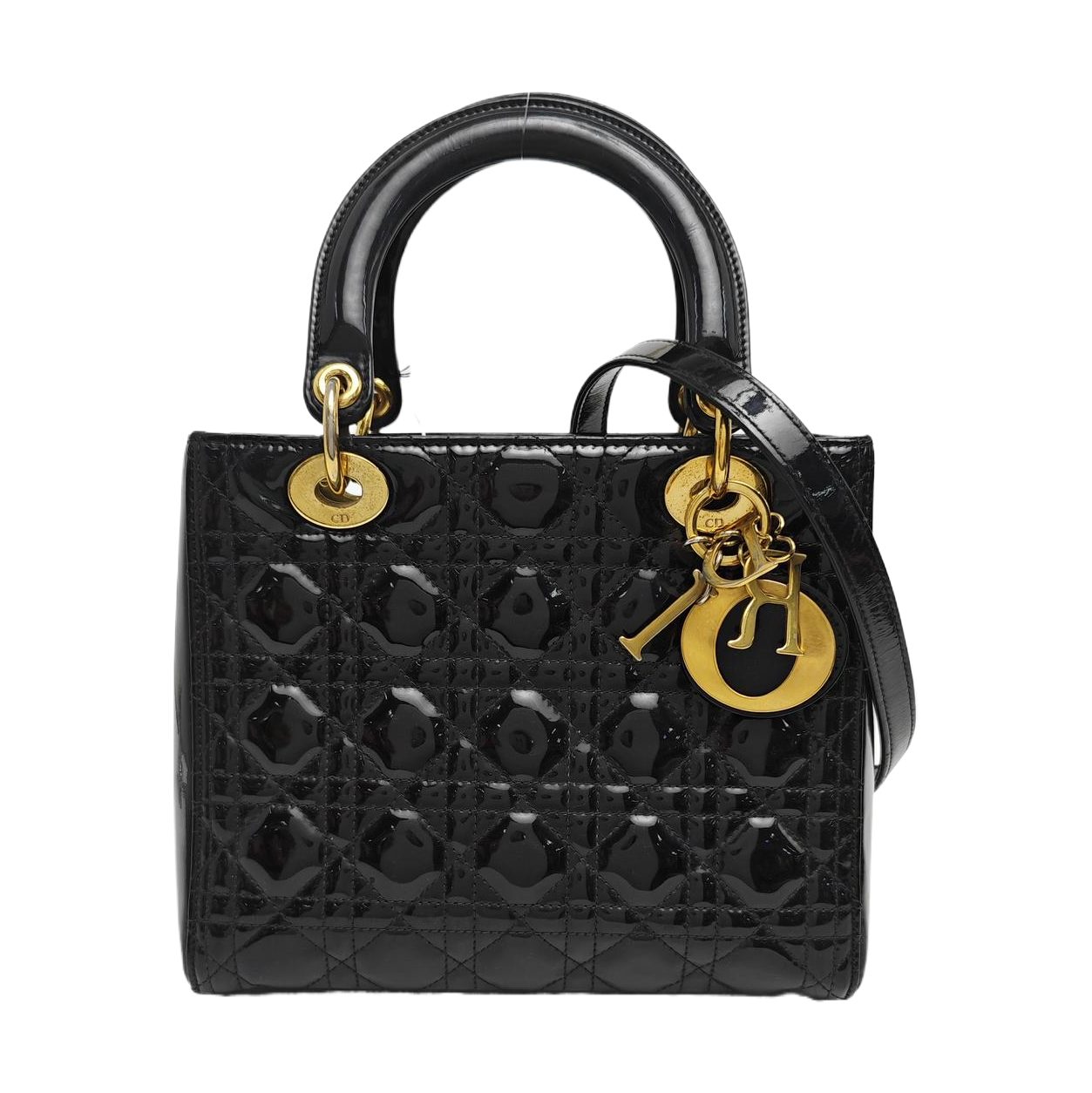 Dior Lady Dior Handtasche, 24 cm, Schwarz, Artikel 993454252378, Lackleder, Fotografiere 1